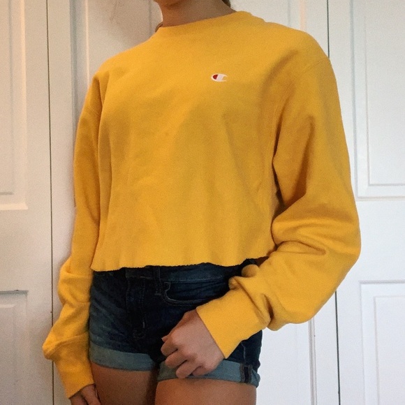 Champion Tops - Yellow Cropped Champion Hoodie